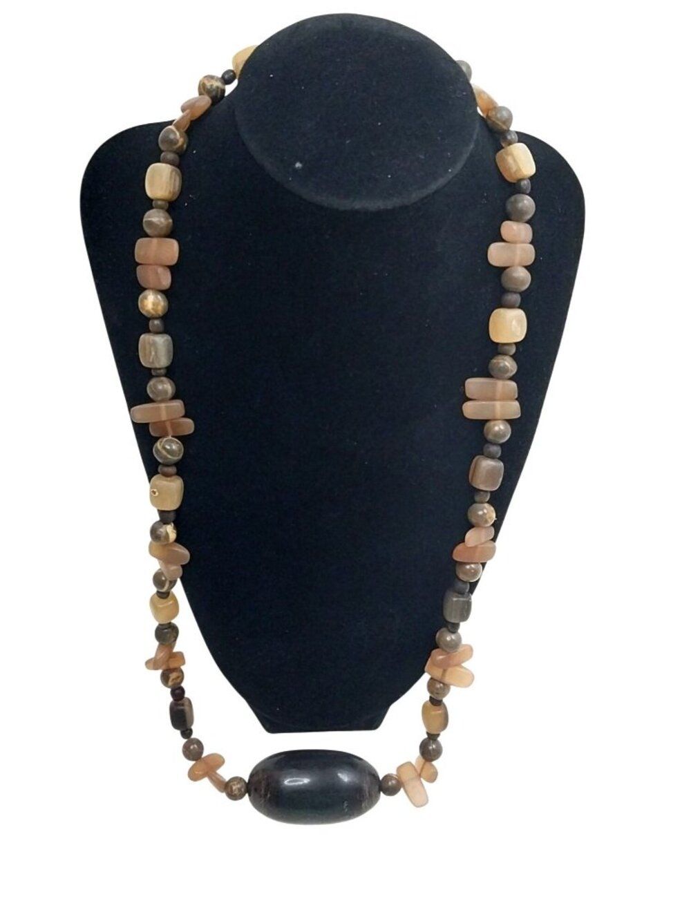 Vintage Beggar Beads Multi-Stone Agate and Quartz Necklace Natural Earth Tones